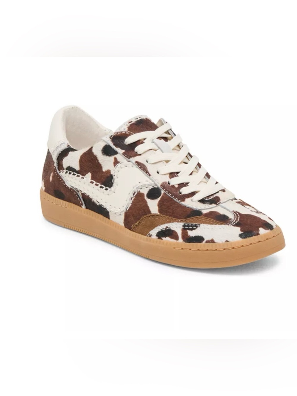 Dolce Vita Brown White Cowprint Leather Lace-Up Sneakers